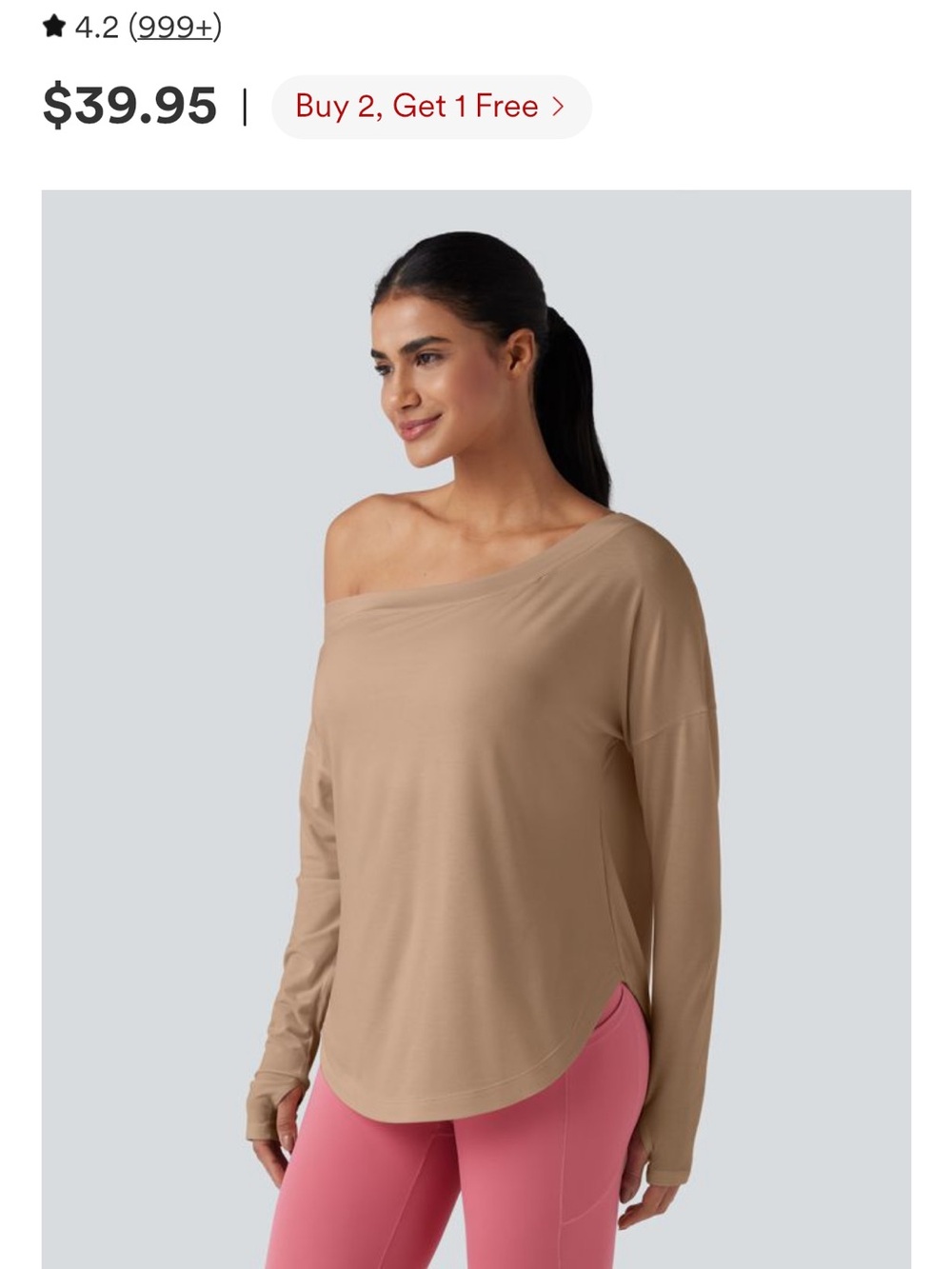 HALARA Off-Shoulder Long Sleeve Top in Tan